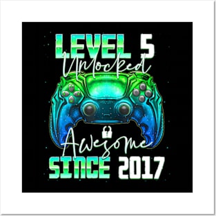 Level 5 Unlocked Awesome Since 2017 5Th Birthday Gaming Posters and Art